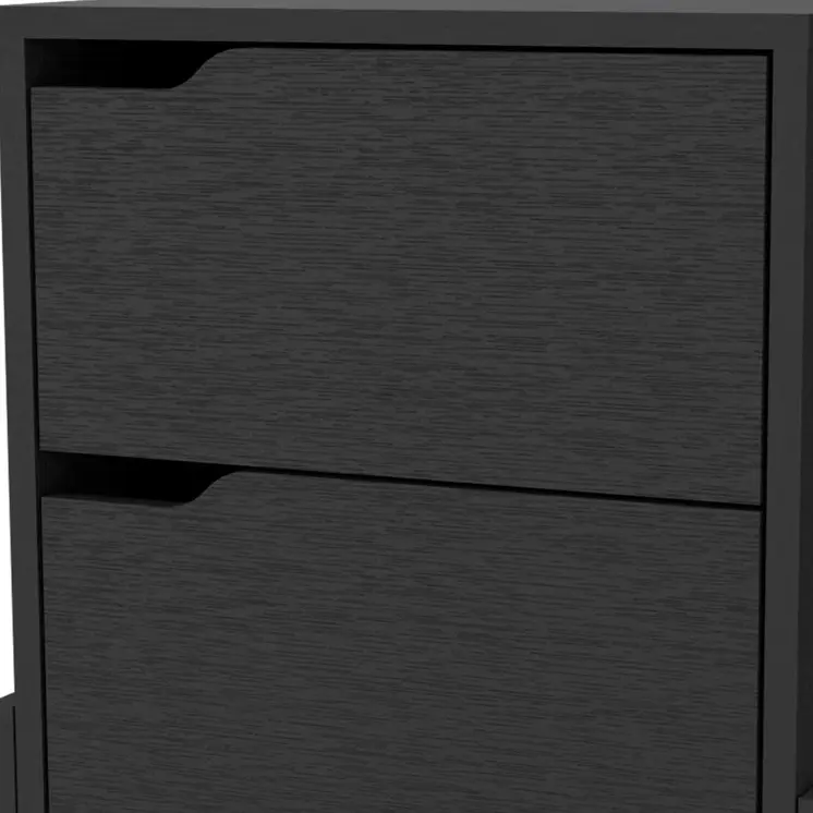 20" Black Wood Two Drawer Nightstand