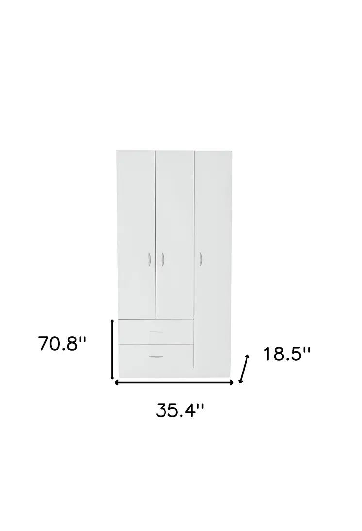71" White Three Door Two Drawer Combo Dresser
