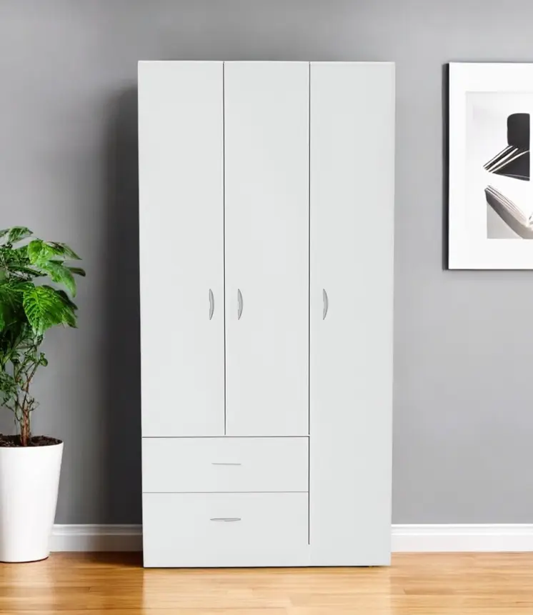 71" White Three Door Two Drawer Combo Dresser
