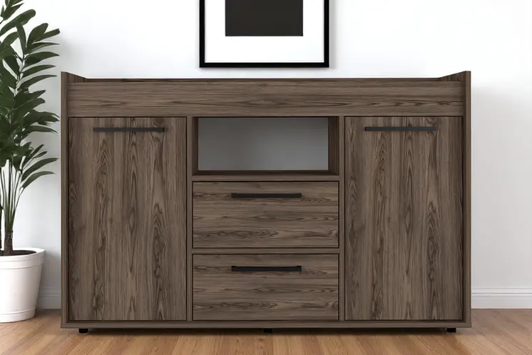 47" Walnut Wood Two Drawer Sideboard with Two Doors