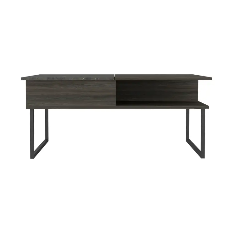 41" Espresso And Black Wood And Metal Lift Top Coffee Table With Shelf