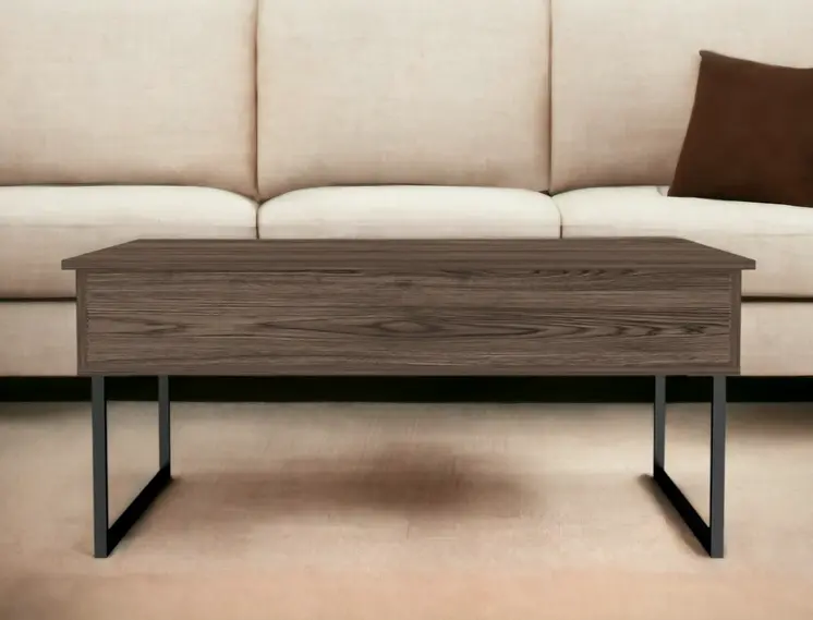 41" Brown And Black Wood And Metal Lift Top Coffee Table