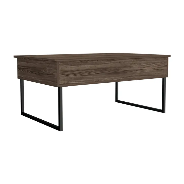 41" Brown And Black Wood And Metal Lift Top Coffee Table