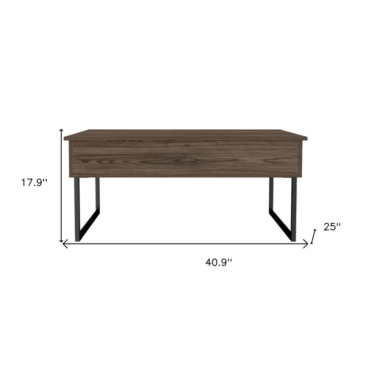 41" Brown And Black Wood And Metal Lift Top Coffee Table
