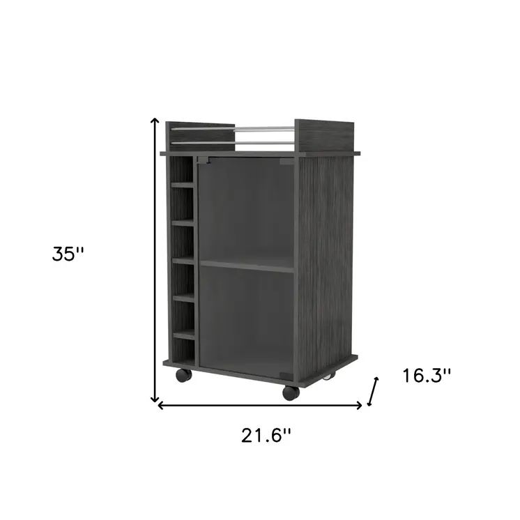 Gray Rolling Bar Cart With Wine Storage