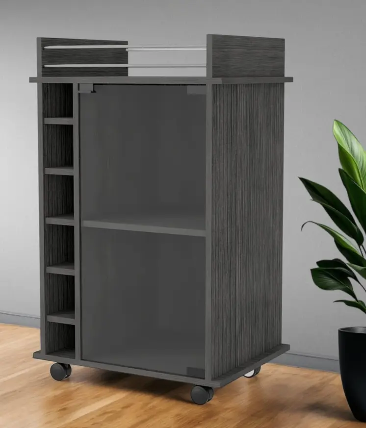 Gray Rolling Bar Cart With Wine Storage