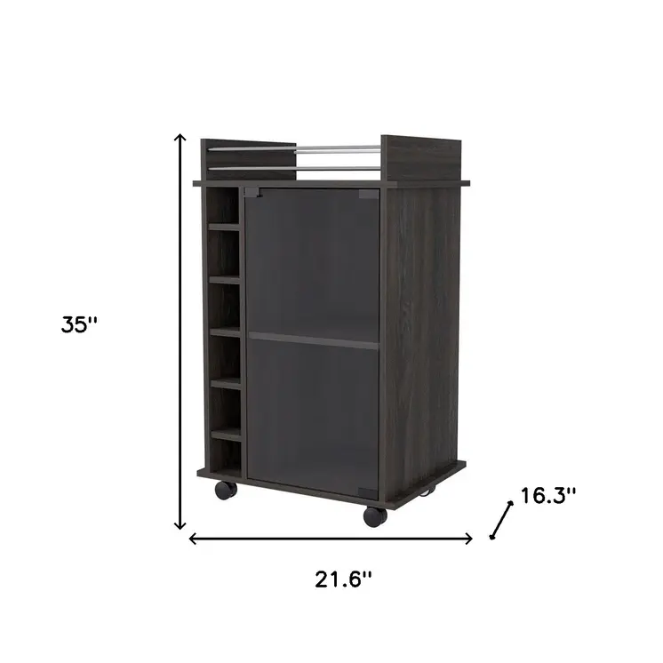 Espresso Rolling Bar Cart With Wine Storage
