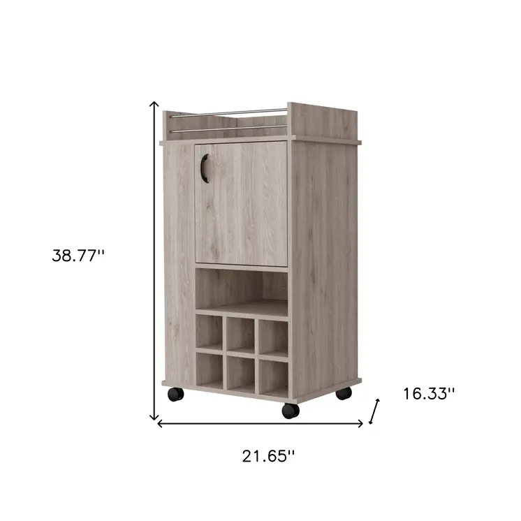 Light Gray Rolling Bar Cart With Wine Storage