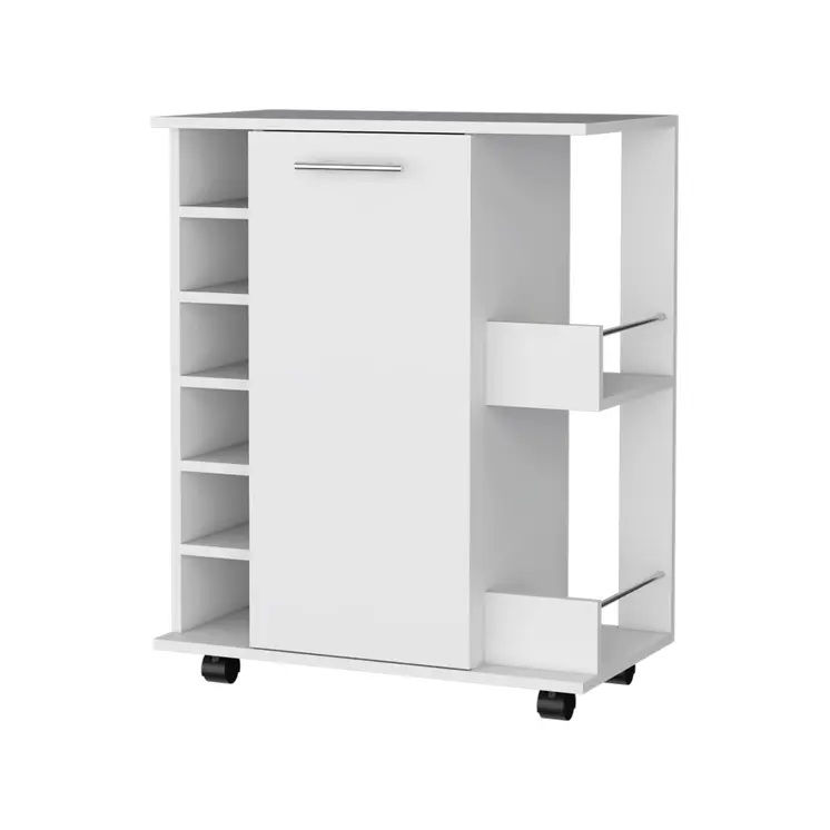 White Rolling Bar Cart With Wine Storage