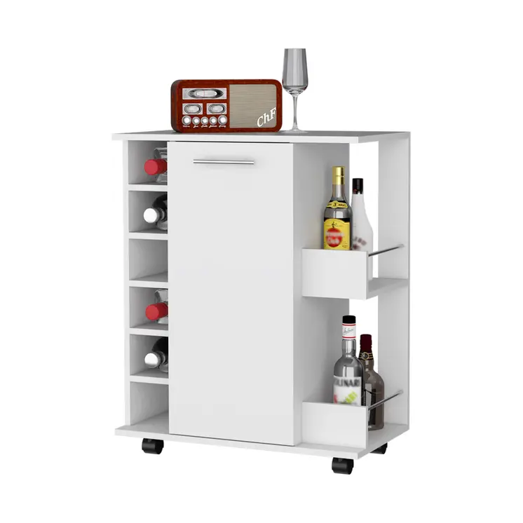 White Rolling Bar Cart With Wine Storage