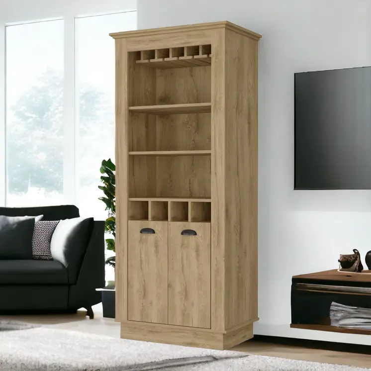 70" Brown Bar Cabinet With Wine Storage