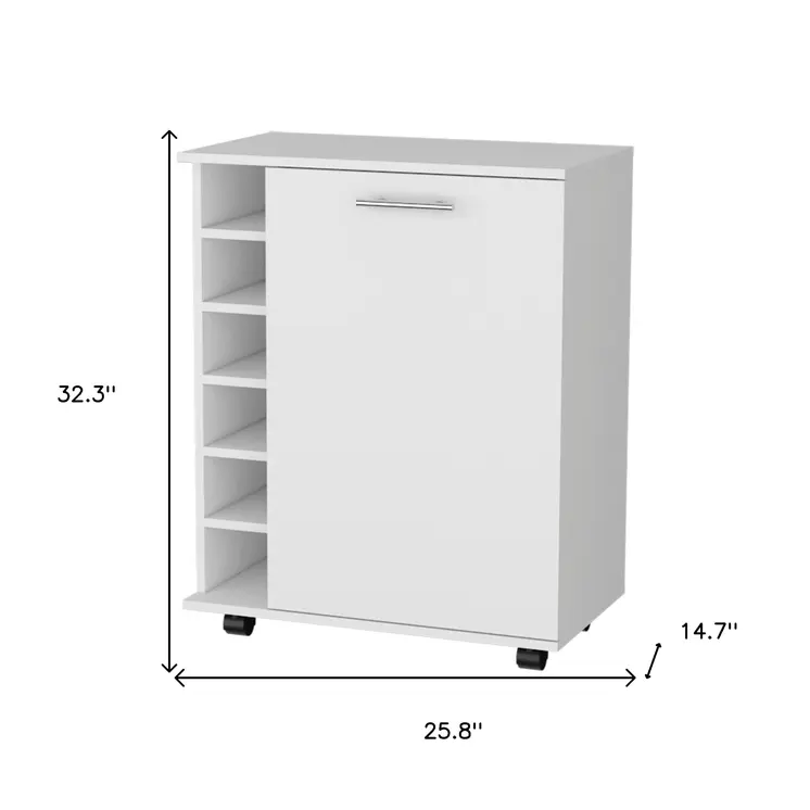 White Rolling Bar Cart With Wine Storage