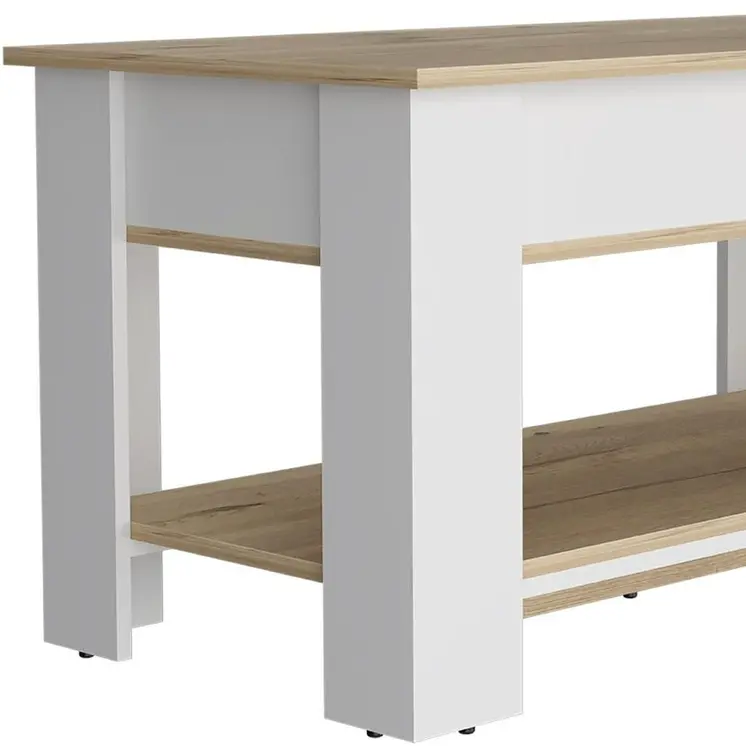 40" Oak and White Storage Bench with Flip Top