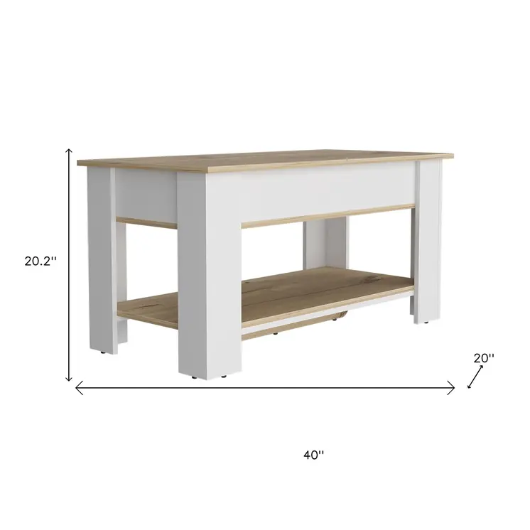 40" Oak and White Storage Bench with Flip Top