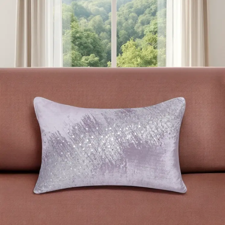 16" X 24" Gray Abstract Polyester Zippered Pillow With Beads