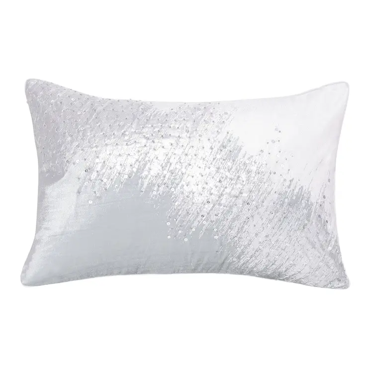 16" X 24" Ivory Abstract Polyester Zippered Pillow With Beads