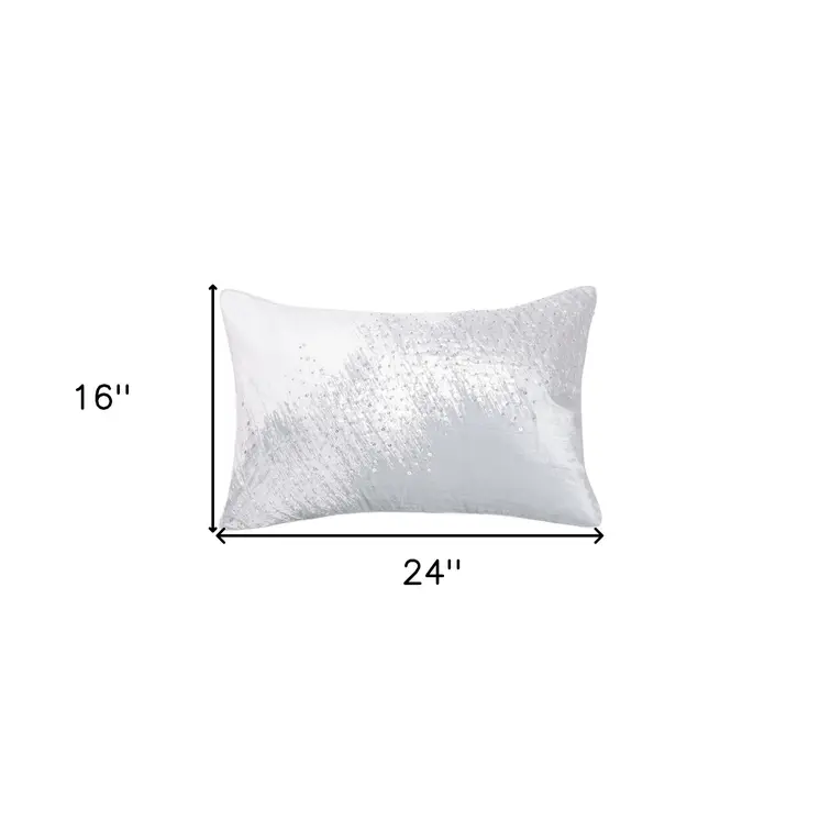 16" X 24" Ivory Abstract Polyester Zippered Pillow With Beads