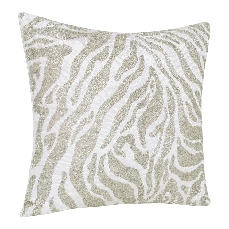 20" X 20" Ivory Safari Animals Abstract Polyester Zippered Pillow With Beads