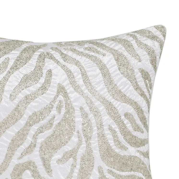20" X 20" Ivory Safari Animals Abstract Polyester Zippered Pillow With Beads