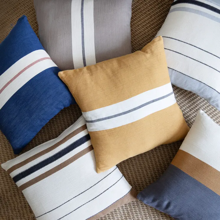 20" X 20" Brown Striped Cotton Zippered Pillow