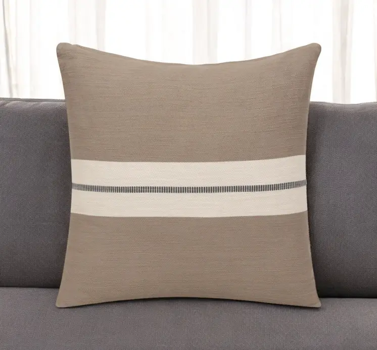 24" Taupe And Dark Gray Cotton Striped Throw Pillow