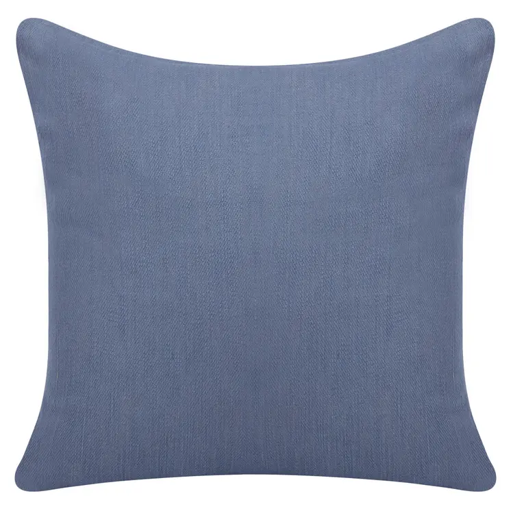 20" Blue Cotton Throw Pillow With Buttons