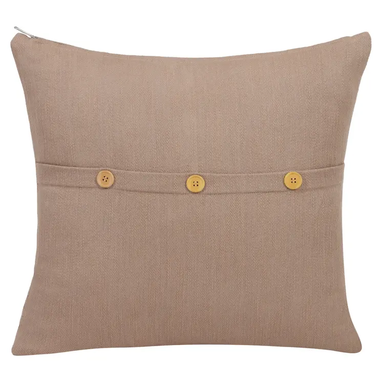 20" Brown Cotton Throw Pillow With Buttons