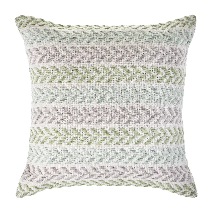 Set of Four 18" X 18" Green Beach Chevron Cotton Zippered Pillow