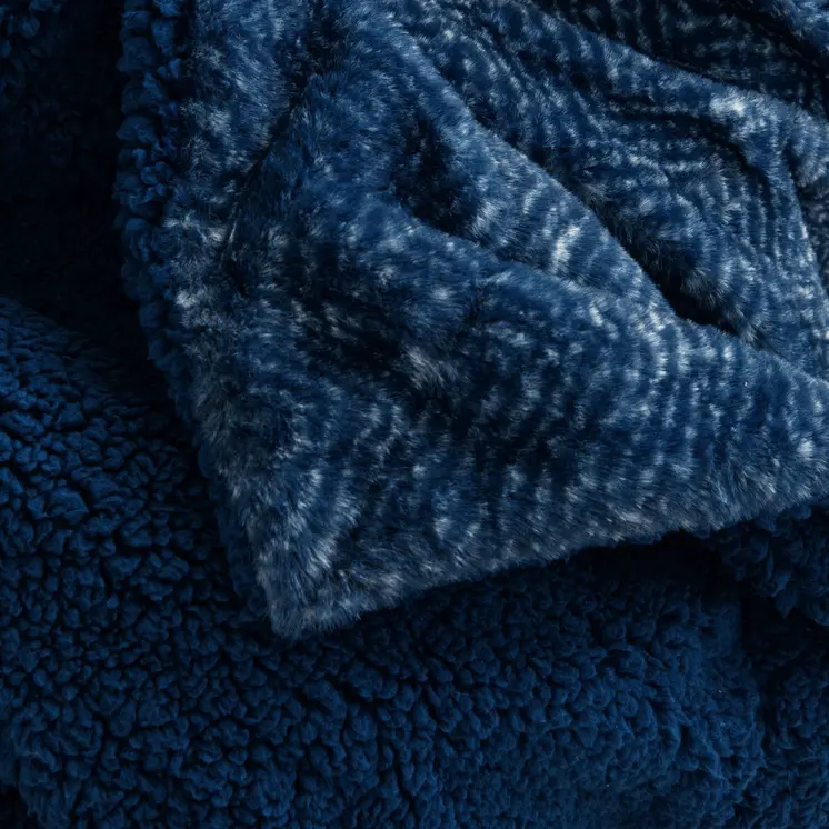 50" X 60" Oxford Blue Faux Fur Herringbone Plush Throw Blanket
