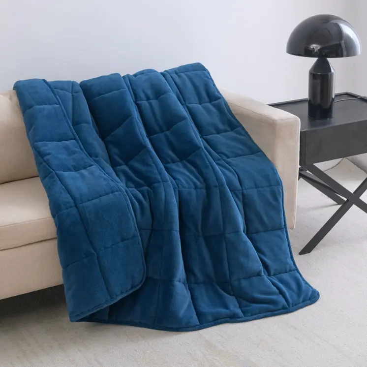 48" X 72" Navy Blue Velvet Quilted Plush 12 Pound Weighted Throw Blanket