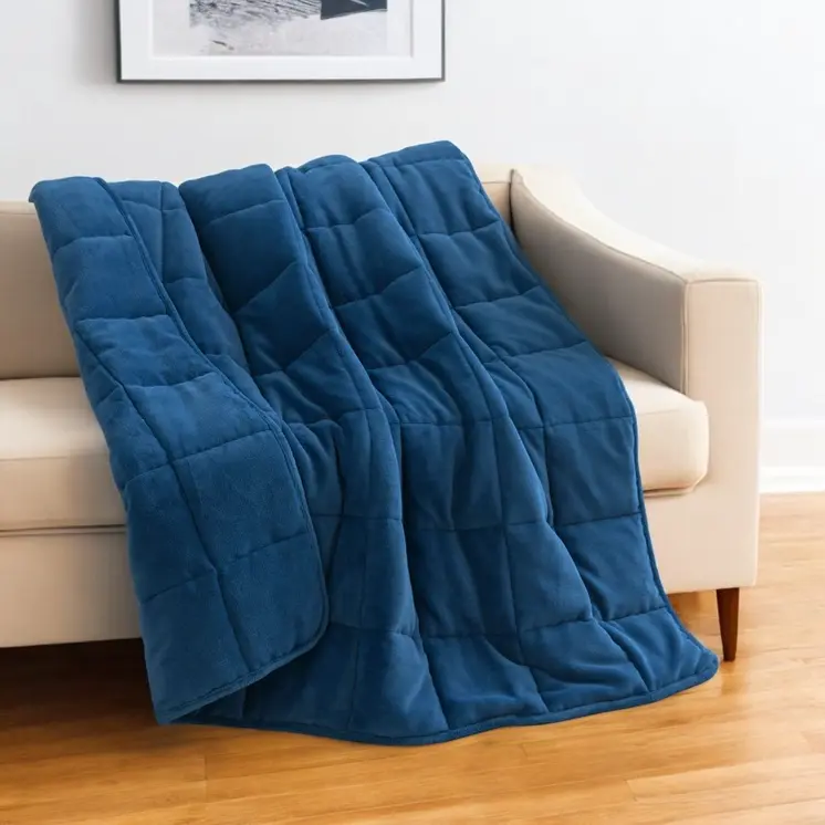 48" X 72" Navy Blue Velvet Quilted Plush 12 Pound Weighted Throw Blanket