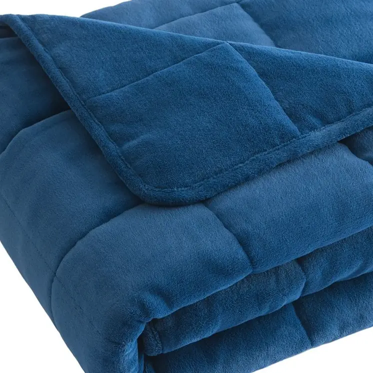 48" X 72" Navy Blue Velvet Quilted Plush 12 Pound Weighted Throw Blanket