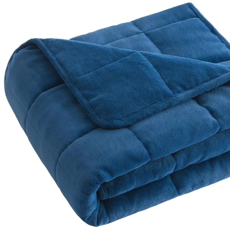 48" X 72" Navy Blue Velvet Quilted Plush 12 Pound Weighted Throw Blanket