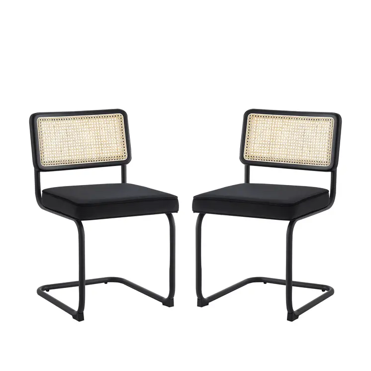 Set of Two Black Upholstered Velvet Dining Side Chairs
