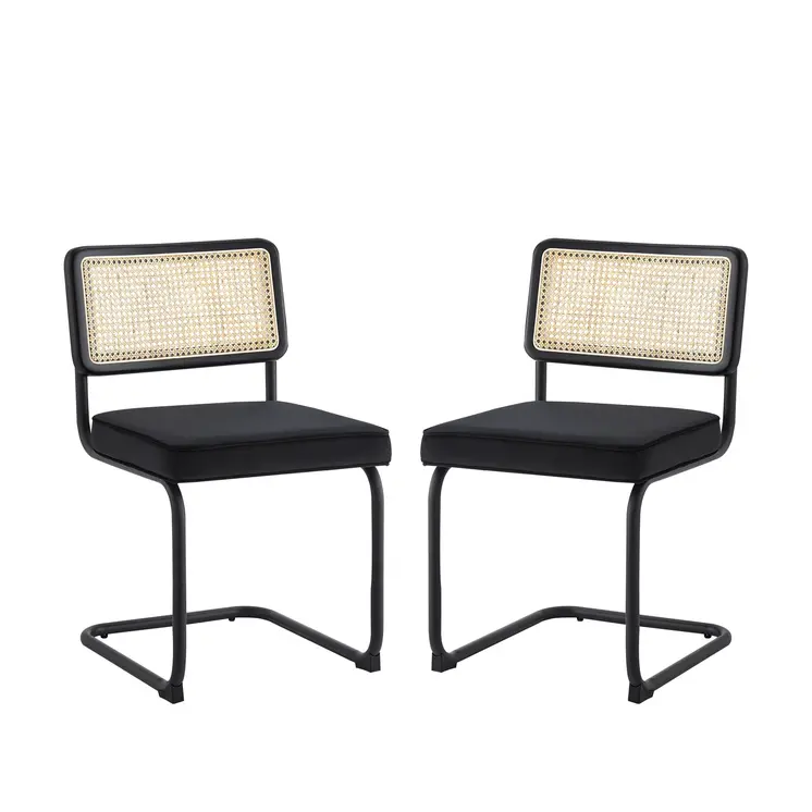 Set of Two Black Upholstered Velvet Dining Side Chairs