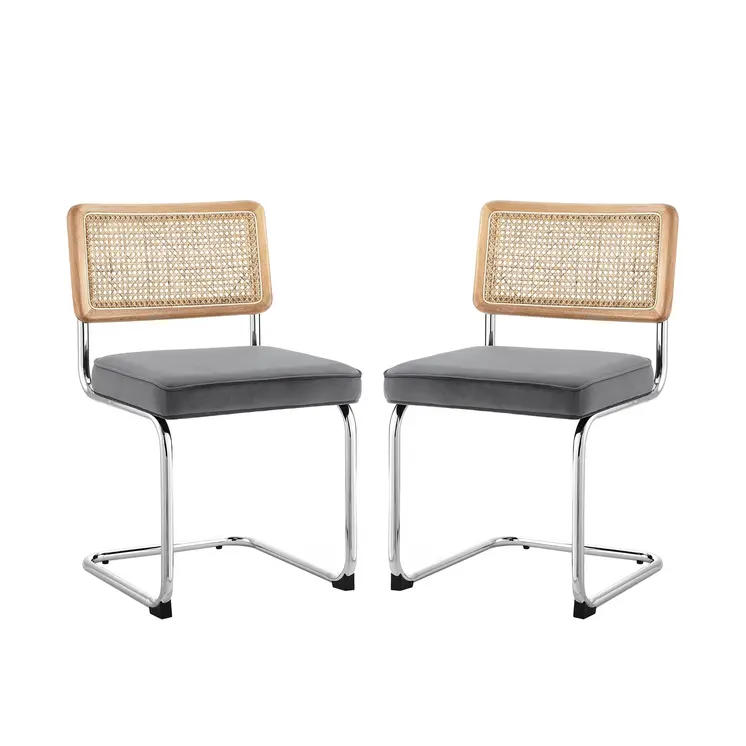 Set of Two Gray and Silver Upholstered Velvet Dining Side Chairs