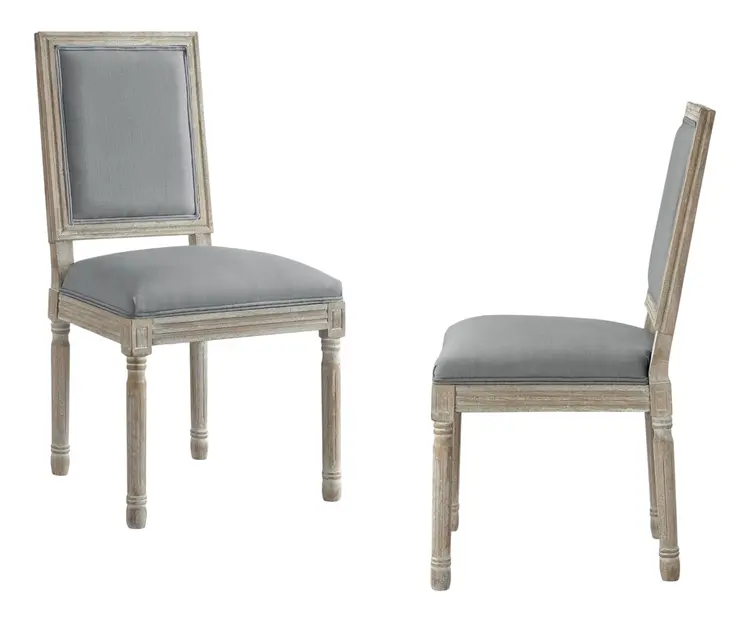Set of Two Gray and Brown Upholstered Linen Dining Side Chairs