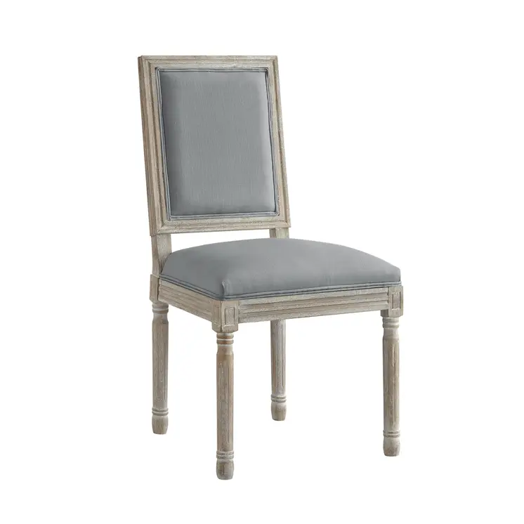 Set of Two Gray and Brown Upholstered Linen Dining Side Chairs