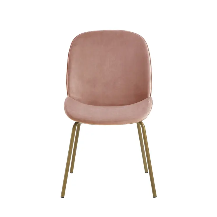 Set of Two Blush And Gold Upholstered Velvet Dining Side Chairs