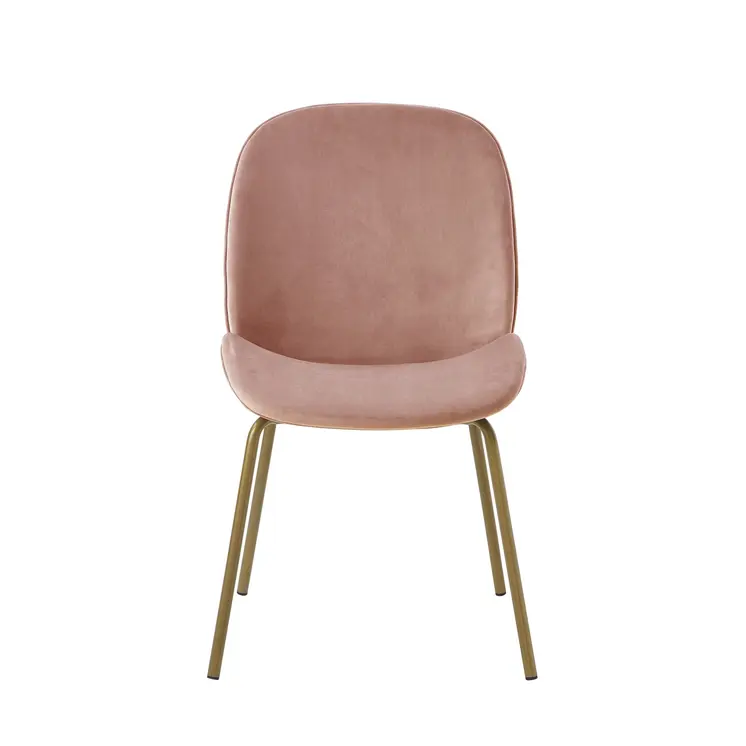 Set of Two Blush And Gold Upholstered Velvet Dining Side Chairs