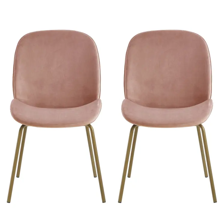 Set of Two Blush And Gold Upholstered Velvet Dining Side Chairs