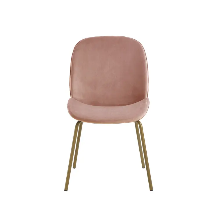 Set of Two Blush And Gold Upholstered Velvet Dining Side Chairs