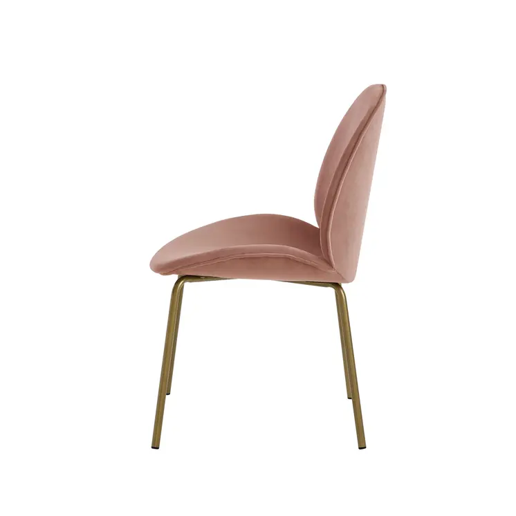Set of Two Blush And Gold Upholstered Velvet Dining Side Chairs