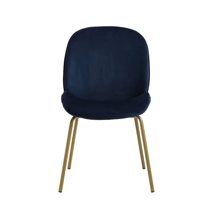 Set of Two Navy Blue And Gold Upholstered Velvet Dining Side Chairs