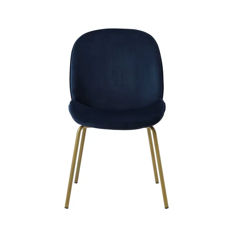Set of Two Navy Blue And Gold Upholstered Velvet Dining Side Chairs