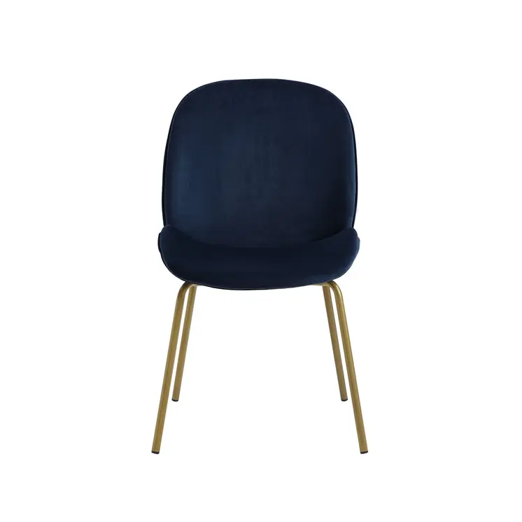 Set of Two Navy Blue And Gold Upholstered Velvet Dining Side Chairs
