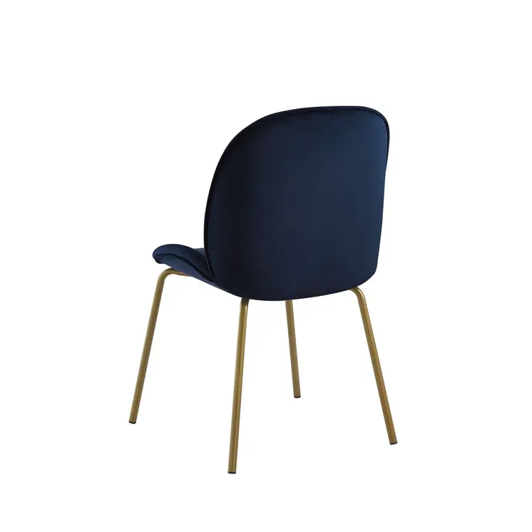 Set of Two Navy Blue And Gold Upholstered Velvet Dining Side Chairs