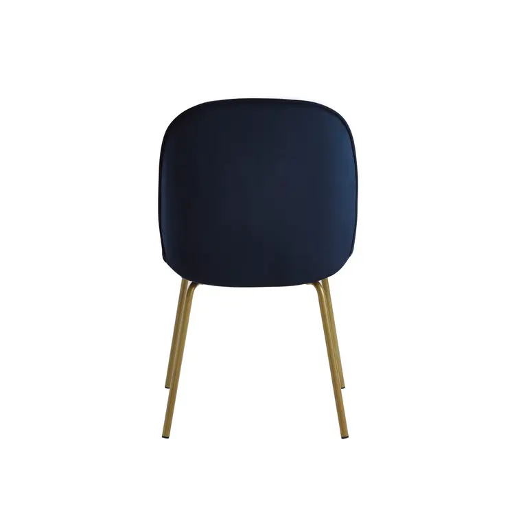 Set of Two Navy Blue And Gold Upholstered Velvet Dining Side Chairs