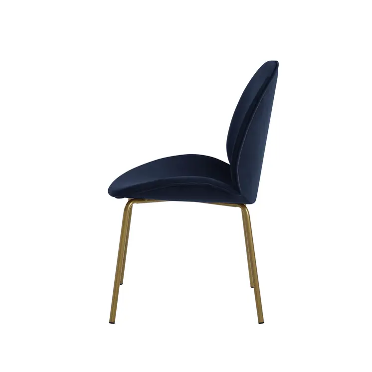 Set of Two Navy Blue And Gold Upholstered Velvet Dining Side Chairs