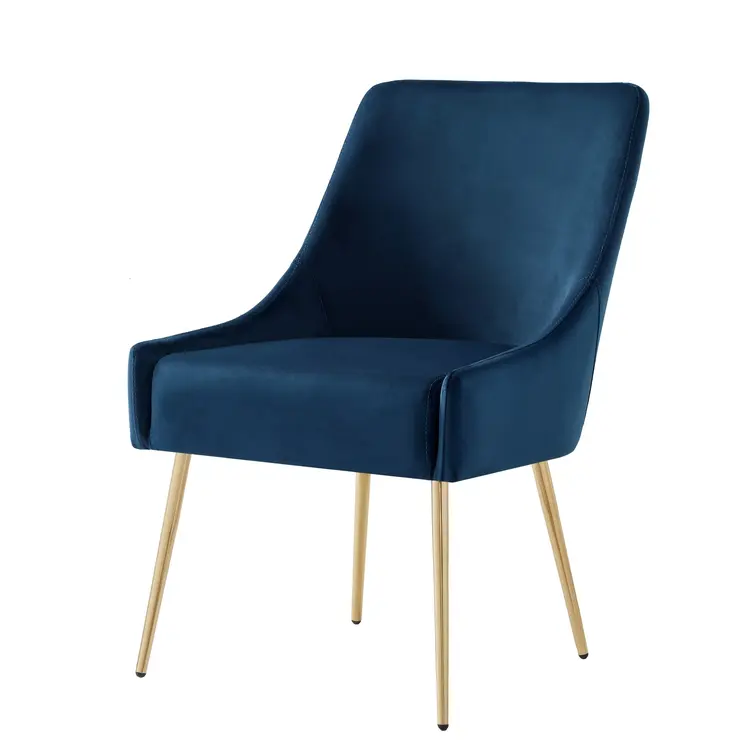 Set of Two Navy Blue And Gold Upholstered Velvet Dining Side Chairs